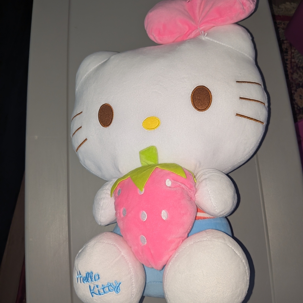 Hello Kitty Plush with Pink Strawberry and Blue Shorts